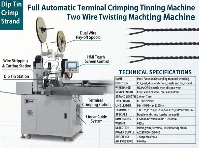 Máquina Automática Total de Crimpagem e Estanhamento de Terminais, Máquina de Torcer Dois Fios JW-WTT - Equipamento Auxiliar para Chicotes Elétricos