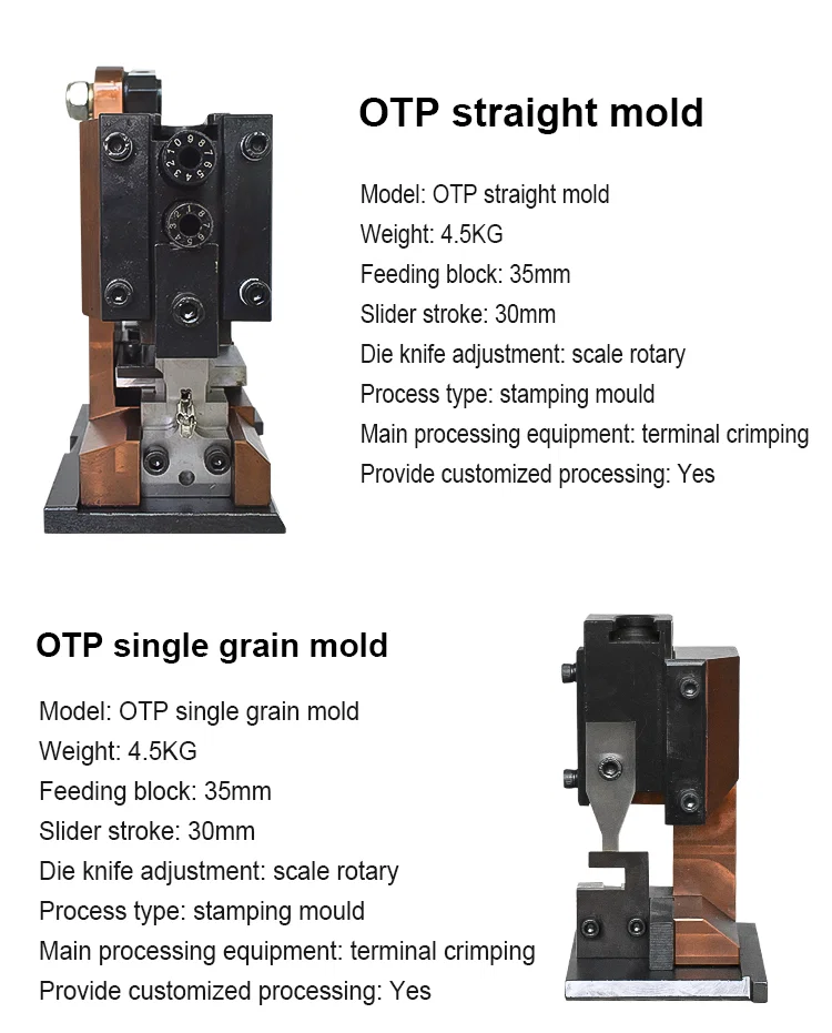 OTP terminal crimping molds, OTP horizontal mode, wire crimping machine applicator, die for terminal machine OTP terminal crimping molds, OTP horizontal mode, wire crimping machine applicator, die for terminal machine